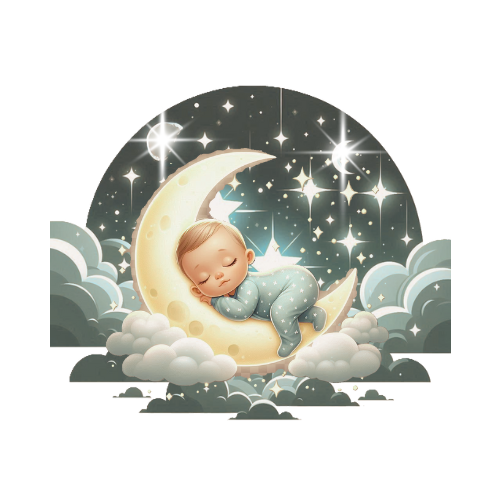 Kinluna logo represented by a baby sleeping on a moon